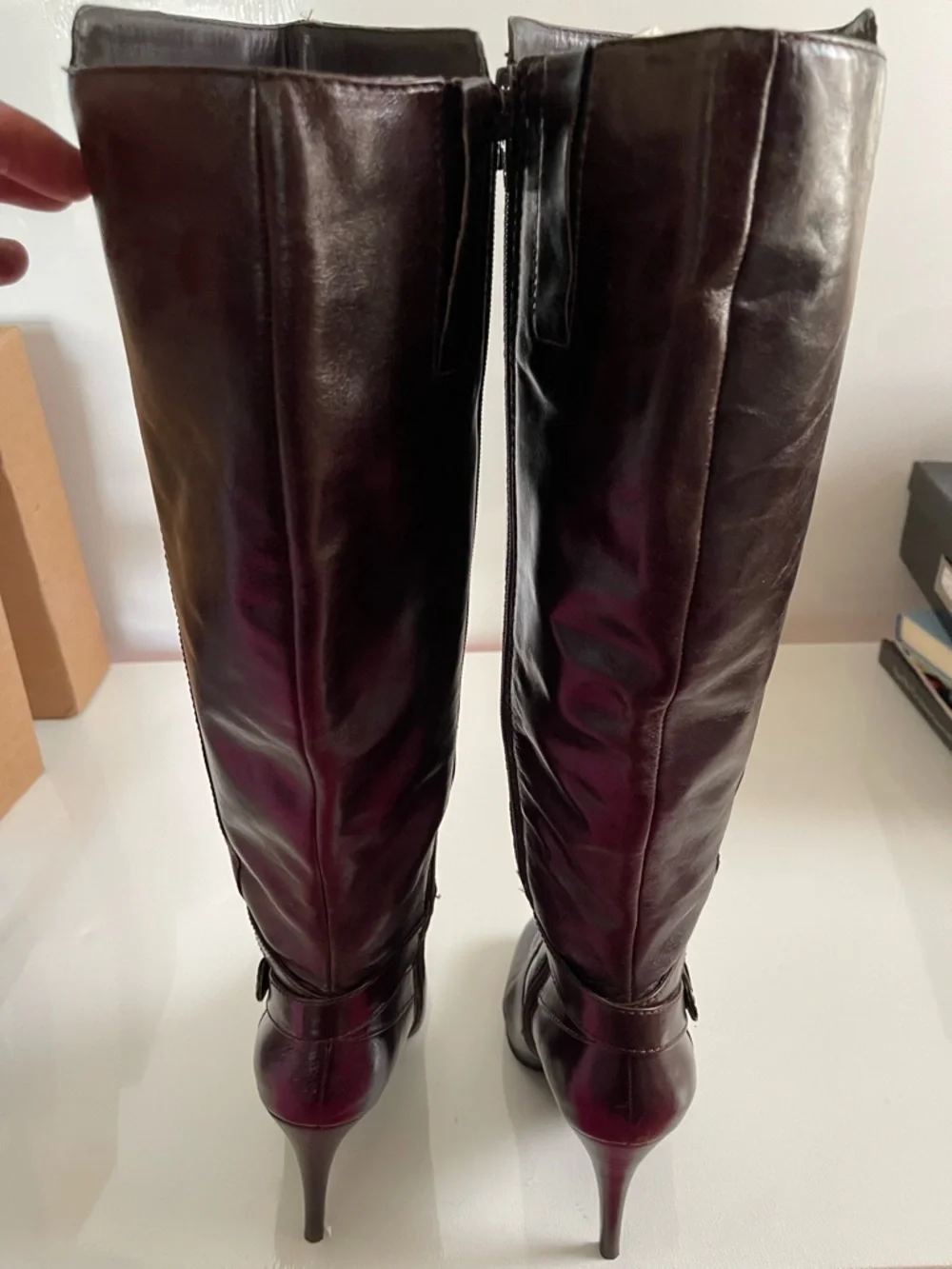 Nine West Tall Brown Leather High-Heel Boots Women’s 9.5M Classic Preppy Fall
